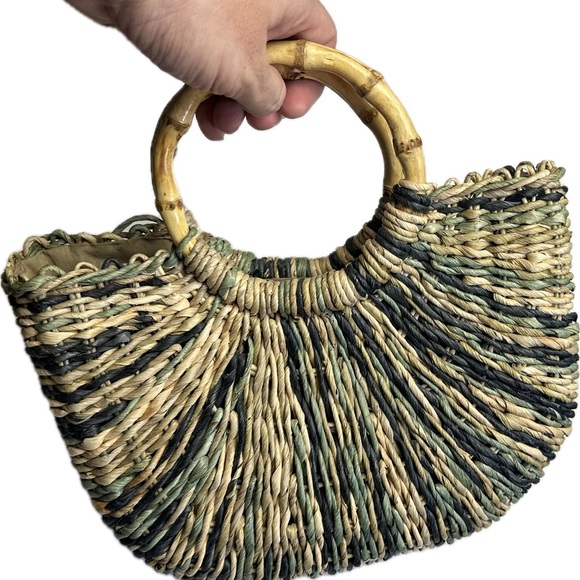 Faded Glory Handbags - Faded Glory Woven Straw Mini Tote with Bamboo Handles